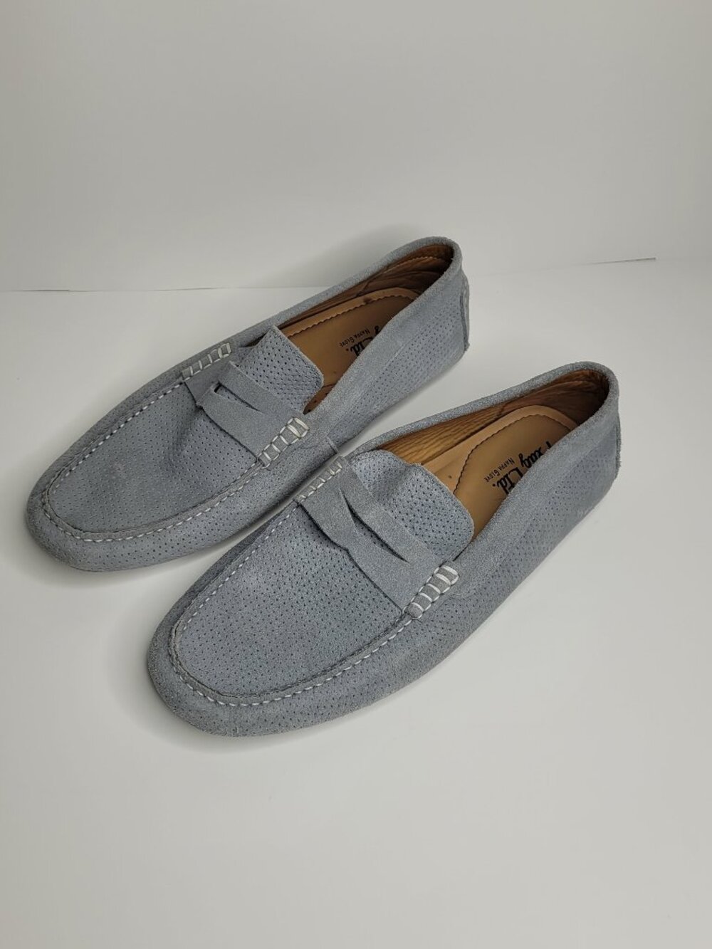 Flag Ltd light blue leather slip on preppy coastal driving loafers size 12